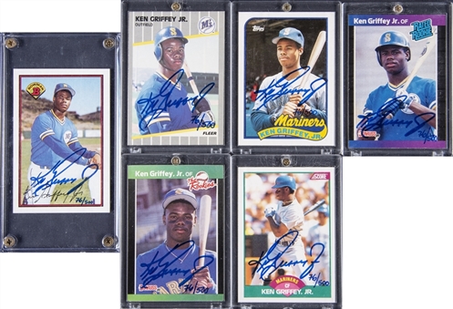  Ken Griffey Jr. Signed Lot Including 6 Signed Rookie Cards & Signed Premier Instant Replay Card - S&B CERTIFIED